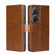 Per Asus Zenfone 9 Custodia per telefono in pelle con cuciture geometriche (marrone chiaro)