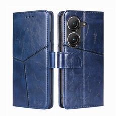 Per Asus Zenfone 9 Custodia per telefono in pelle con cuciture geometriche (blu)