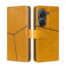 Per Asus Zenfone 9 Custodia per telefono in pelle con cuciture geometriche (gialla)