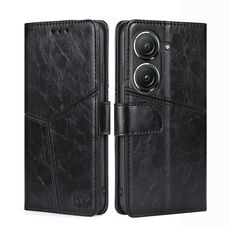 Per Asus Zenfone 9 Custodia per telefono in pelle con cuciture geometriche (nera)