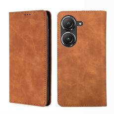 Per Asus Zenfone 9 Skin Feel Custodia magnetica in pelle con vibrazione orizzontale (marrone chiaro)