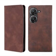 Per Asus Zenfone 9 Skin Feel Custodia magnetica in pelle con vibrazione orizzontale (marrone scuro)