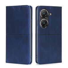 Per Asus Zenfone 9 Custodia per telefono in pelle con vibrazione orizzontale magnetica a forma di mucca (blu)