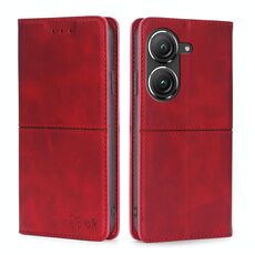 Per Asus Zenfone 9 Custodia per cellulare in pelle magnetica orizzontale con struttura a mucca (rossa)