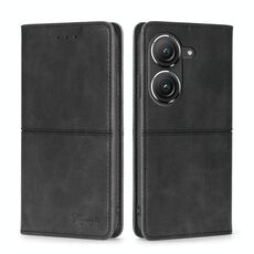 Per Asus Zenfone 9 Custodia per telefono in pelle con vibrazione orizzontale magnetica a forma di mucca (nera)