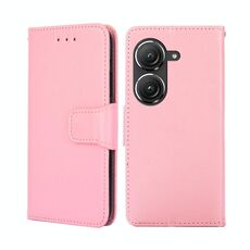 Per Asus Zenfone 9 Custodia per telefono in pelle a vibrazione orizzontale con struttura in cristallo (rosa)