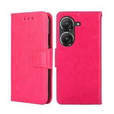 Per Asus Zenfone 9 Custodia per telefono in pelle a vibrazione orizzontale con struttura in cristallo (rosa rossa)