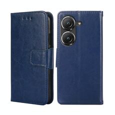 Per Asus Zenfone 9 Custodia per telefono in pelle a vibrazione orizzontale con struttura in cristallo (blu reale)
