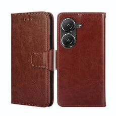 Per Asus Zenfone 9 Custodia per telefono in pelle a vibrazione orizzontale con struttura in cristallo (marrone)