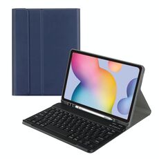 Custodia in pelle con tastiera Bluetooth Square Cap con slot per penna per Samsung Galaxy Tab S7 (blu scuro)