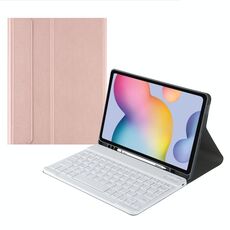Custodia in pelle per tastiera Bluetooth con cappuccio quadrato A7 con slot per penna per Samsung Galaxy Tab A7 10.4 2020 (oro rosa)