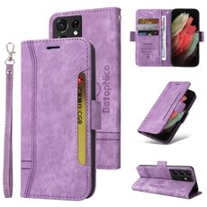 Per Samsung Galaxy S21 Ultra 5G BETOPNICE Custodia per telefono in pelle con fibbia a doppio lato (viola)