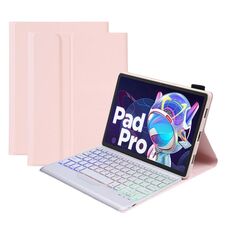 AM18-BS Custodia in pelle per tastiera Bluetooth con retroilluminazione tricolore per Lenovo XiaoXin Pad Pro 2022 11,2 pollici (rosa)