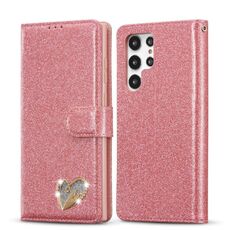 Per Samsung Galaxy S22 + 5G Glitter Powder Love Custodia in pelle per telefono (rosa rossa)