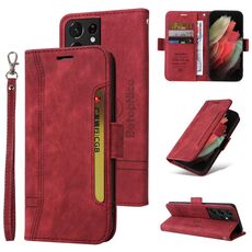 Per Samsung Galaxy S21 Ultra 5G BETOPNICE Custodia per telefono in pelle con fibbia dual-side (rossa)