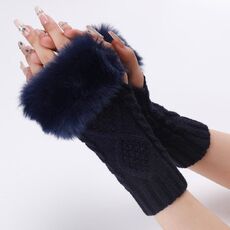 Guanti da donna tipo corto in pelliccia con maniche a maniche lunghe senza dita in maglia diamantata (tibetano)