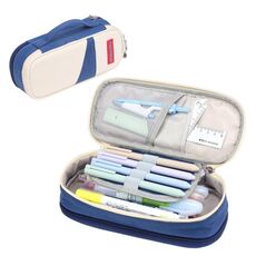 Deer Forest BL-A003 Macaron Astuccio per matite in tela a doppio strato di grande capacità (blu navy)