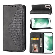 Per Samsung Galaxy S22 + 5G Cubic Grid Vitello Texture Chiusura magnetica Custodia per telefono in pelle (nero)