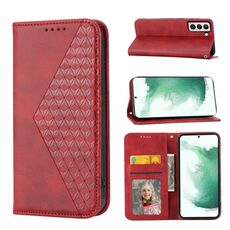Per Samsung Galaxy S22 + 5G Cubic Grid Vitello Texture Chiusura magnetica Custodia in pelle per telefono (rosso)