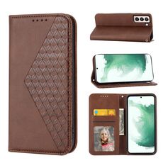 Per Samsung Galaxy S22 + 5G Cubic Grid Calf Texture Chiusura magnetica Custodia per telefono in pelle (marrone)