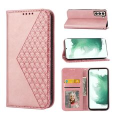 Per Samsung Galaxy S22 + 5G Cubic Grid Vitello Texture Chiusura magnetica Custodia per telefono in pelle (oro rosa)