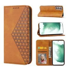 Per Samsung Galaxy S22 + 5G Cubic Grid Vitello Texture Chiusura magnetica Custodia in pelle per telefono (giallo)