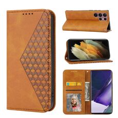 Per Samsung Galaxy S22 Ultra 5G Cubic Grid Calf Texture Chiusura magnetica Custodia per telefono in pelle (giallo)