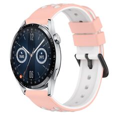 Per Huawei Watch GT3 42mm 20mm Cinturino in silicone poroso bicolore (rosa + bianco)