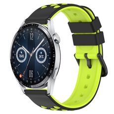 Per Huawei Watch GT3 42mm 20mm Cinturino in silicone poroso bicolore (nero + verde lime)