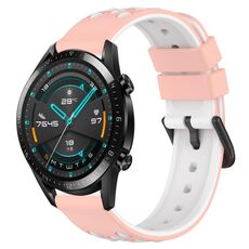 Per Huawei Watch GT2 42mm 20mm Cinturino in silicone poroso bicolore (rosa + bianco)