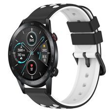 Cinturino per orologio in silicone poroso bicolore da 42 mm 20 mm For Honor Magic Watch2 (nero + bianco)