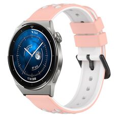 Per Huawei Watch GT3 Pro 46mm 22mm Cinturino in silicone poroso bicolore (rosa + bianco)