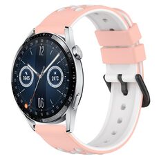 Per Huawei Watch GT3 46mm 22mm Cinturino in silicone poroso bicolore (rosa + bianco)