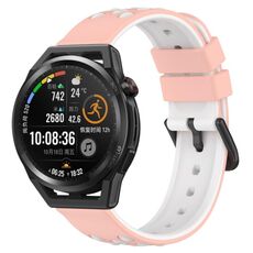 Per Huawei Watch GT Runner 22mm Cinturino in silicone poroso bicolore (rosa + bianco)
