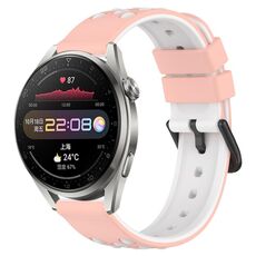 Per Huawei Watch 3 Pro 22mm Cinturino in silicone poroso bicolore (rosa + bianco)