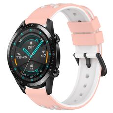Per Huawei GT2 46mm 22mm Cinturino in silicone poroso bicolore (rosa + bianco)