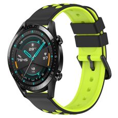 Per Huawei GT2 46mm 22mm Cinturino in silicone poroso bicolore (nero + verde lime)