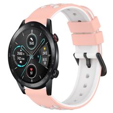 For Honor Magic Watch 2 46mm 22mm Cinturino in silicone poroso bicolore (rosa + bianco)