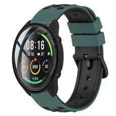 Per Xiaomi MI Watch Color 22mm Cinturino in silicone poroso bicolore (verde oliva + nero)