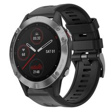 Per Garmin Fenix ​​6 GPS Cinturino in silicone con fibbia in metallo tinta unita (nero)