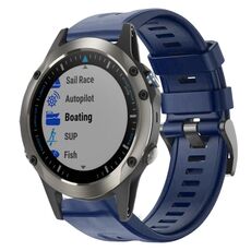 Per Garmin Quatix 5 Sapphire fibbia in metallo cinturino in silicone a tinta unita (blu notte)