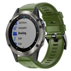 Per Garmin Quatix 5 Sapphire fibbia in metallo cinturino in silicone di colore solido (verde militare)