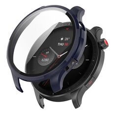 Per Amazfit GTR 4 / Amazfit GTR 4 Pro PC + Custodia protettiva integrata in vetro temperato (inchiostro blu)