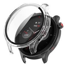 Per Amazfit GTR 4 / Amazfit GTR 4 Pro PC + Custodia protettiva integrata in vetro temperato (bianco trasparente)