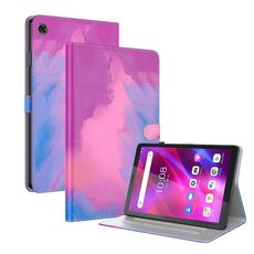 Per Lenovo Tab M7 3a generazione Custodia per tablet in pelle con motivo ad acquerello (viola rosso)