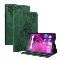 Per Lenovo Tab M7 3a generazione Custodia per tablet in pelle goffrata con fiori di farfalla (verde)