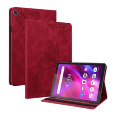 Per Lenovo Tab M7 3a generazione Custodia per tablet in pelle goffrata con fiori di farfalla (rosso)