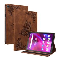 Per Lenovo Tab M7 3a generazione Custodia per tablet in pelle goffrata con fiori di farfalla (marrone)