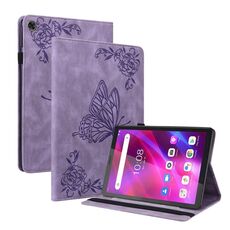 Per Lenovo Tab M7 3a generazione Custodia per tablet in pelle goffrata con fiori di farfalla (viola)