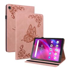 Per Lenovo Tab M7 3a generazione Custodia per tablet in pelle goffrata con fiori di farfalla (oro rosa)